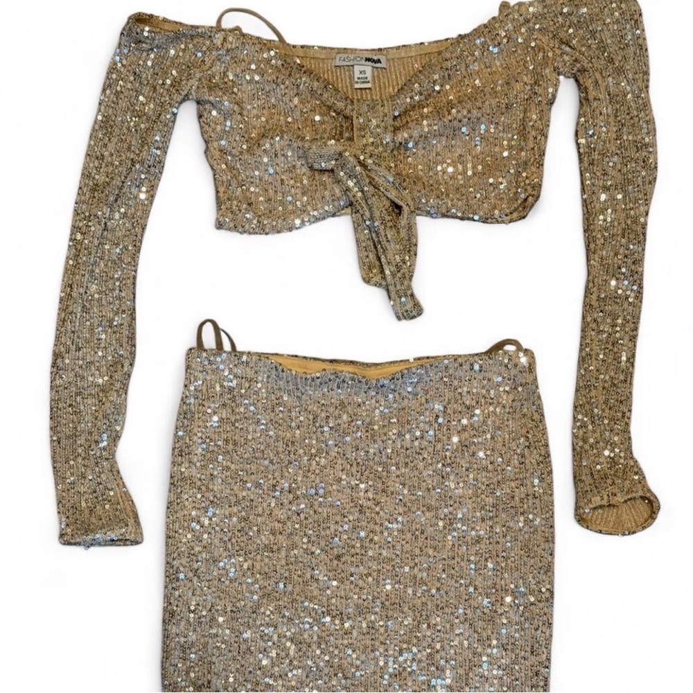 Fashion Nova Glittering Gold Skirt Set